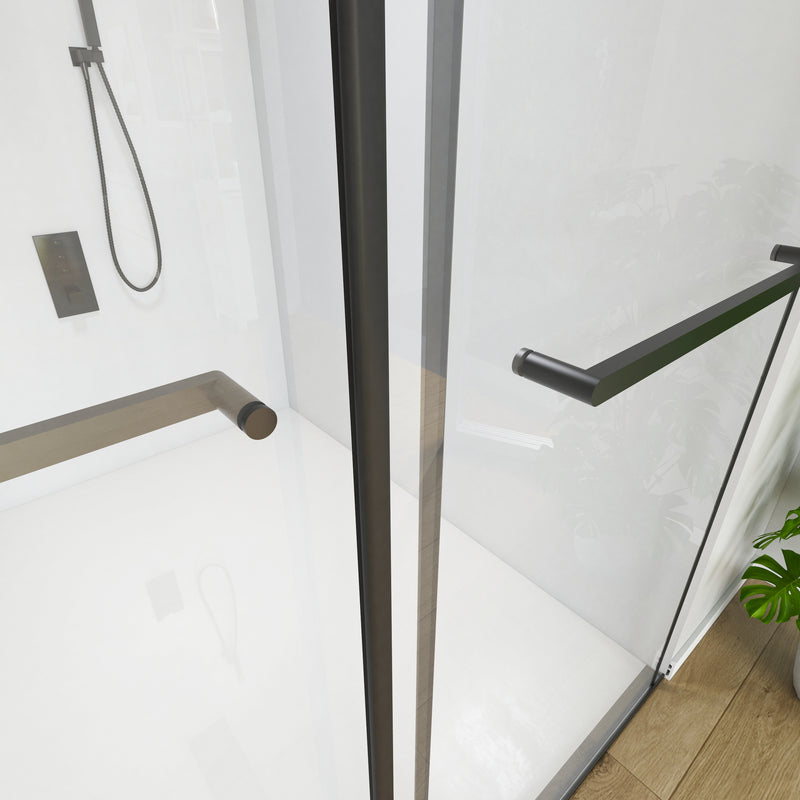 Supfirm 60 in. W x 76 in. H Sliding Frameless Shower Door Matte Black Clear Glass