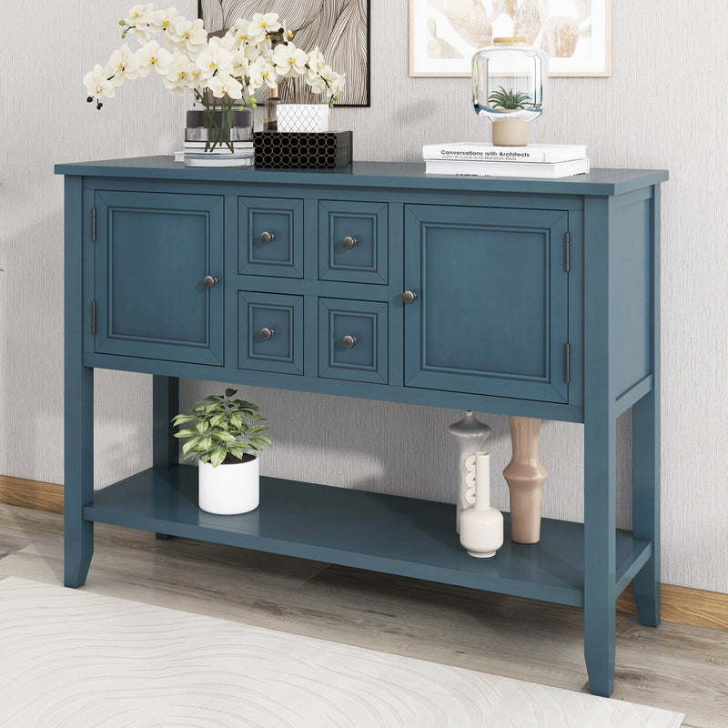 Supfirm TREXM Cambridge Series  Ample Storage Vintage Console Table with Four Small Drawers and Bottom Shelf for Living Rooms, Entrances and Kitchens (Light Navy, OLD SKU: WF190263AAH)