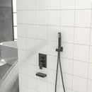 Supfirm Shower System with Waterfall Tub Spout,12 Inch Wall Mounted Square Shower System with Rough-in Valve,Matte black