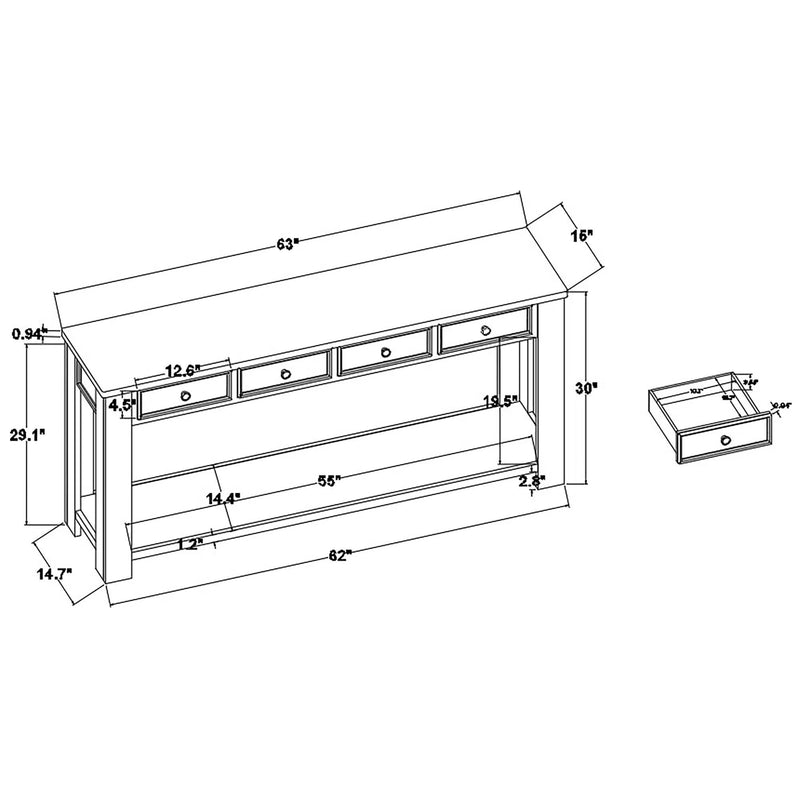 Supfirm 63" Pine Wood Console Table with 4 Drawers and 1 Bottom Shelf for Entryway Hallway Easy Assembly 63 inch Long Sofa Table  Light Espresso
