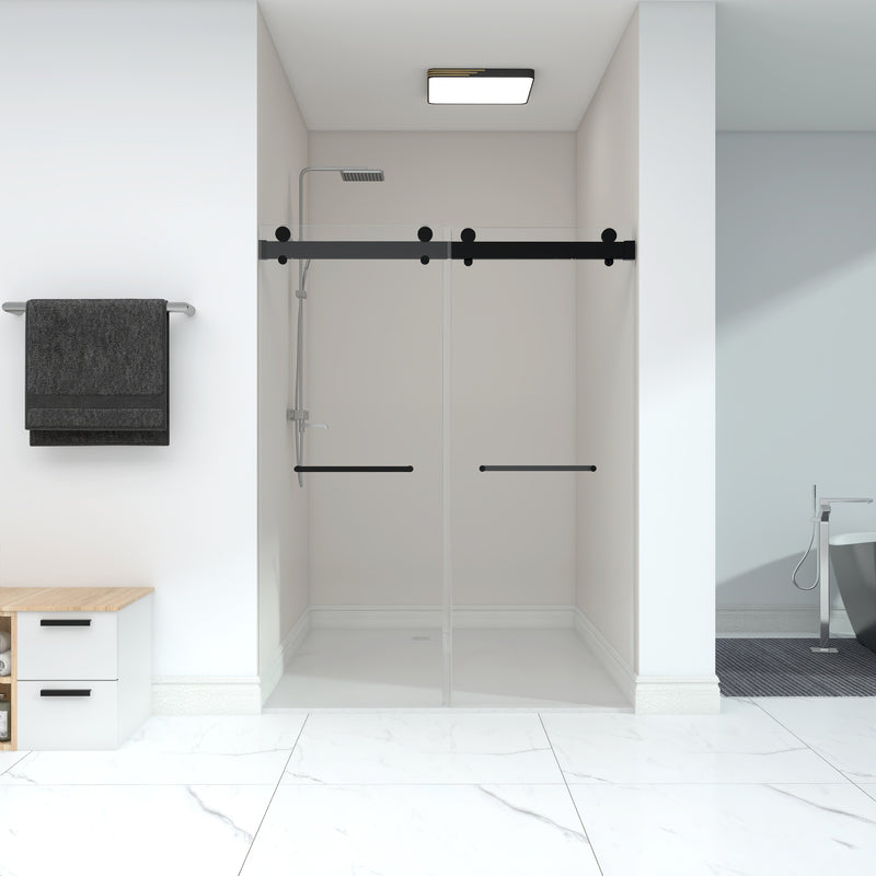 Supfirm Frameless Double Sliding Shower, 69" - 72" Width, 79" Height, 3/8" (10 mm) Clear Tempered Glass, , Designed for Smooth Door with Clear Tempered Glass and Stainless Steel Hardware in Matt Black Finish