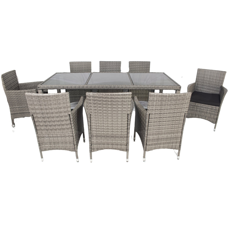 Supfirm 9 piece Outdoor Patio Wicker Dining Set Patio Wicker Furniture Dining Set Glass Top Grey