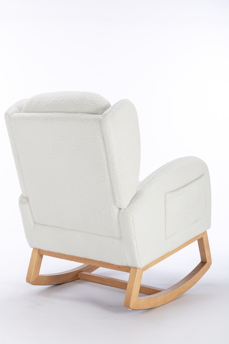 Supfirm 049-Teddy Fabric Rocking Chair With Packet Wood Legs,Ivory