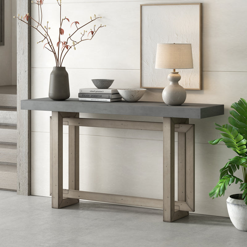 Supfirm U_STYLE Contemporary Console Table with  Industrial-inspired Concrete Wood Top, Extra Long Entryway Table for Entryway, Hallway, Living Room, Foyer, Corridor