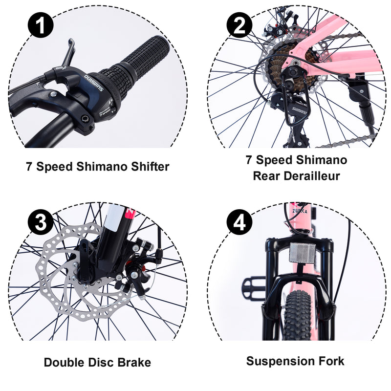 Supfirm Mountain Bike for Girls and Boys  Mountain 24 inch 7-Speed bike