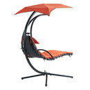 Supfirm Hanging Chaise Lounger with Removable Canopy, Outdoor Swing Chair with Built-in Pillow, Hanging Curved Chaise Lounge Chair Swing for Patio Porch Poolside, Hammock Chair with Stand (Orange)