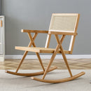 Supfirm Solid wood+imitation rattan rocking chair allows you to relax quietly indoors and outdoors, enhancing your sense of relaxation, suitable for balconies, gardens, and camping sites