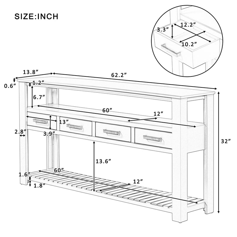 Supfirm U_STYLE 62.2'' Modern Console Table Sofa Table for Living Room with 4 Drawers and 2 Shelves