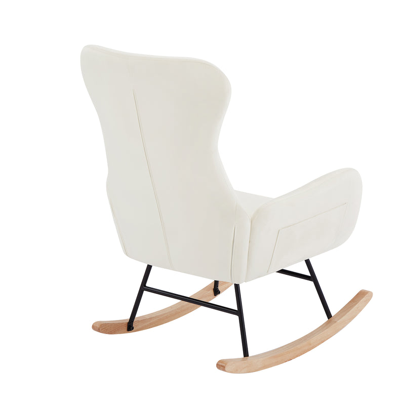 Supfirm Cream white velvet rocking chair