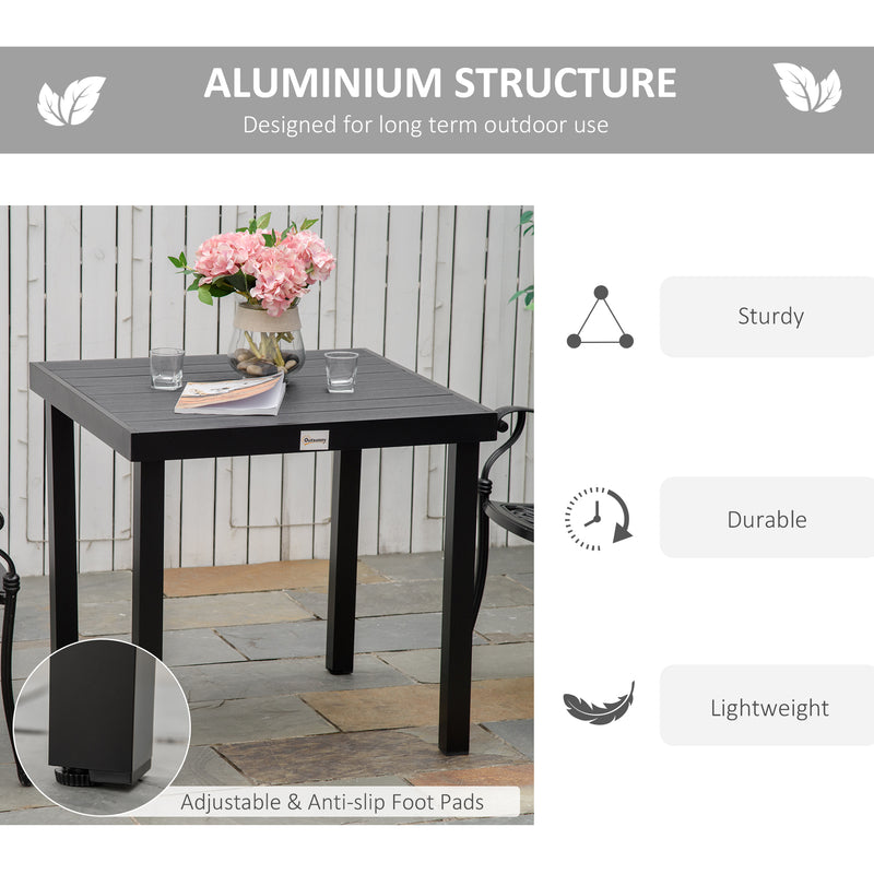 Supfirm Outdoor Dining Table for 4 Person, Square, Aluminum Metal Legs for Garden, Lawn, Patio, Woodgrain Black