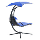 Supfirm Hanging Chaise Lounger with Removable Canopy, Outdoor Swing Chair with Built-in Pillow, Hanging Curved Chaise Lounge Chair Swing for Patio Porch Poolside, Hammock Chair with Stand (Navt)