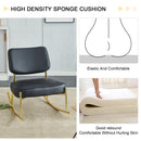 Supfirm PU material cushioned rocking chair, unique rocking chair, cushioned seat, black backrest rocking chair, and gold metal legs. Comfortable side chairs in the living room, bedroom, and office