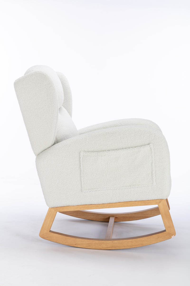 Supfirm 049-Teddy Fabric Rocking Chair With Packet Wood Legs,Ivory