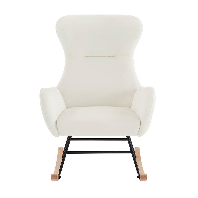 Supfirm Cream white velvet rocking chair