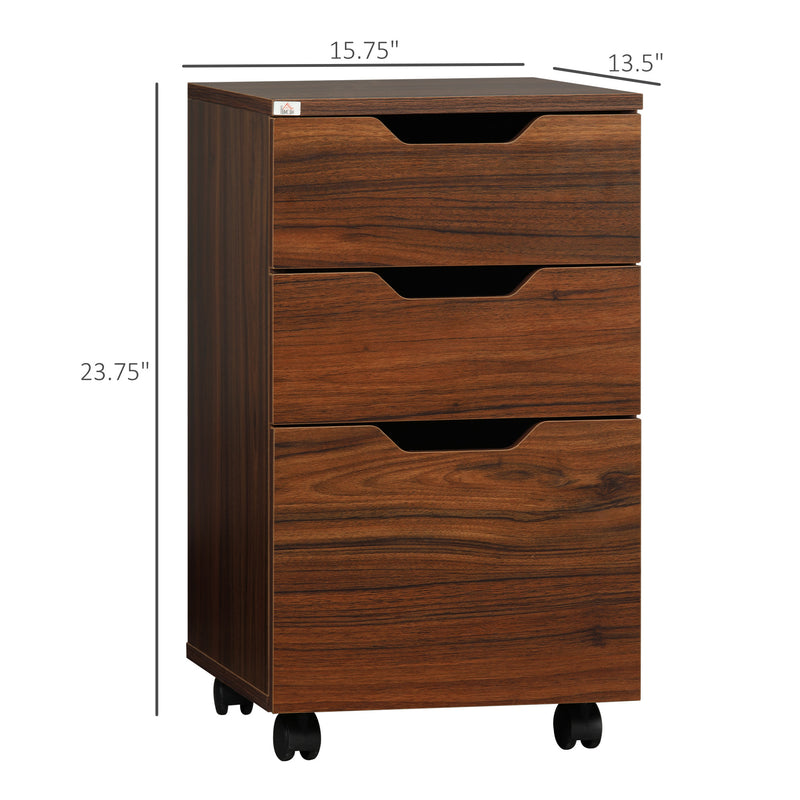 Supfirm 3 Drawer Office Storage Cabinet, Under Desk Cabinet with Wheels, Brown Wood Grain