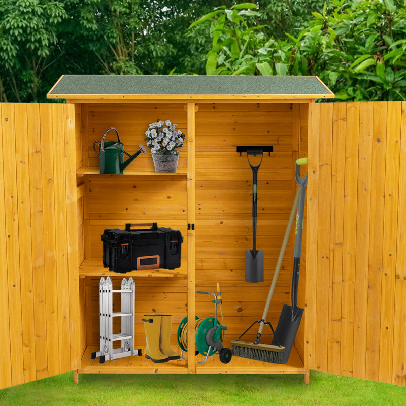 Supfirm 56"L x 19.5"W x 64"H Outdoor Storage Shed with Lockable Door, Wooden Tool Storage Shed w/Detachable Shelves & Pitch Roof, Natural