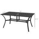 Supfirm Rectangle Outdoor Dining Table for 6 People, Steel Rectangular Patio Table with Umbrella Hole, Steel Frame for Garden, Balcony, Black