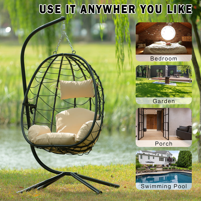 Supfirm Egg Chair with Stand Indoor Outdoor Swing Chair Patio Wicker Hanging Egg Chair Hanging Basket Chair Hammock Chair with Stand for Bedroom Living Room Balcony