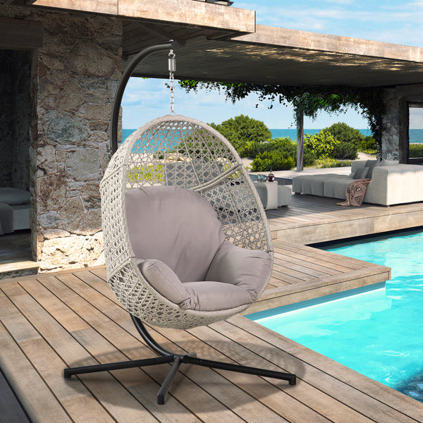 Supfirm Large Hanging Egg Chair with Stand & UV Resistant Cushion Hammock Chairs with C-Stand for Outdoor