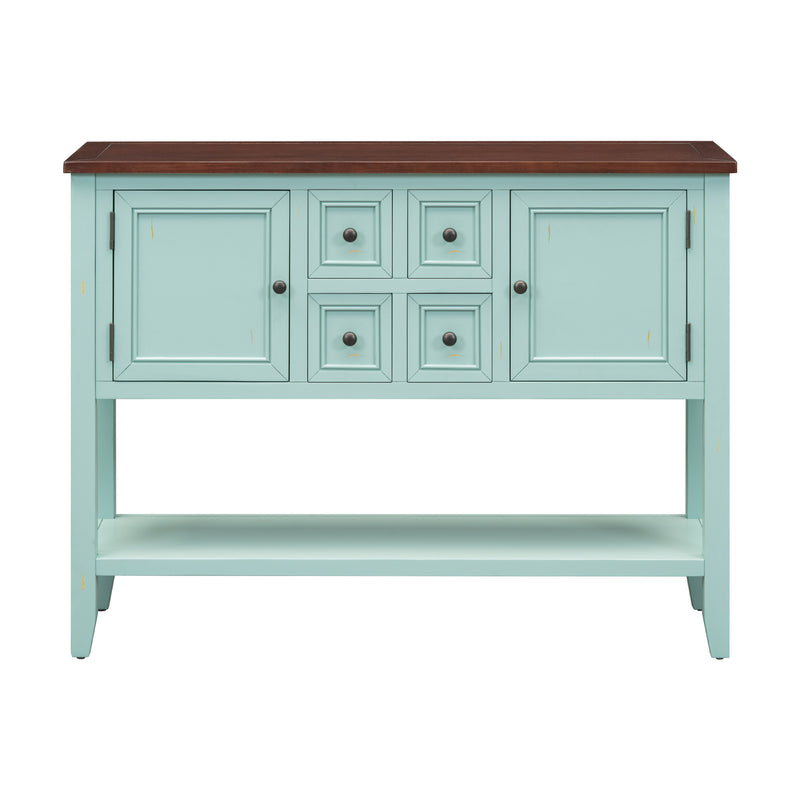 Supfirm TREXM Cambridge Series  Ample Storage Vintage Console Table with Four Small Drawers and Bottom Shelf for Living Rooms, Entrances and Kitchens (Retro Blue, OLD SKU: WF190263AAC)