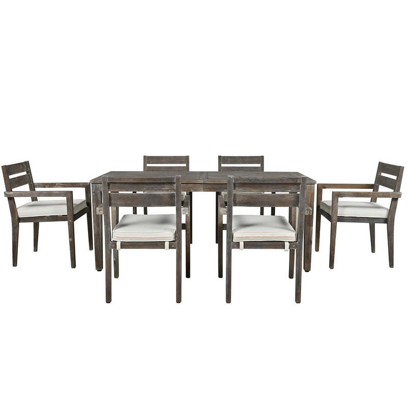 Supfirm U_Style  Acacia Wood Outdoor Dining Table And Chairs Suitable For Patio, Balcony Or Backyard