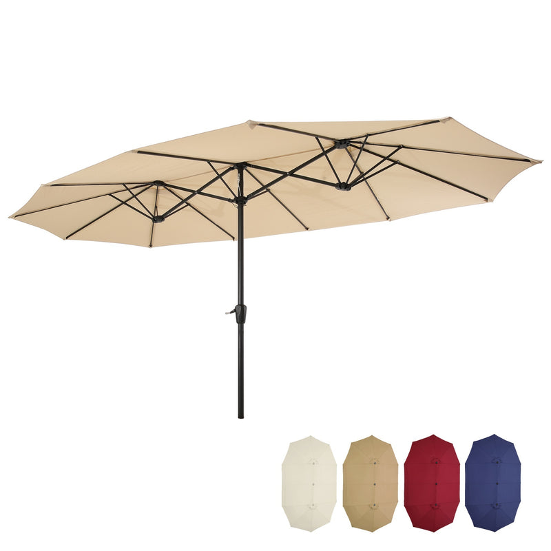 Supfirm 15x9ft Large Double-Sided Rectangular Outdoor Twin Patio Market Umbrella w/Crank-tan