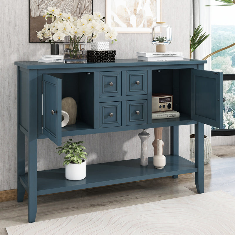 Supfirm TREXM Cambridge Series  Ample Storage Vintage Console Table with Four Small Drawers and Bottom Shelf for Living Rooms, Entrances and Kitchens (Light Navy, OLD SKU: WF190263AAH)