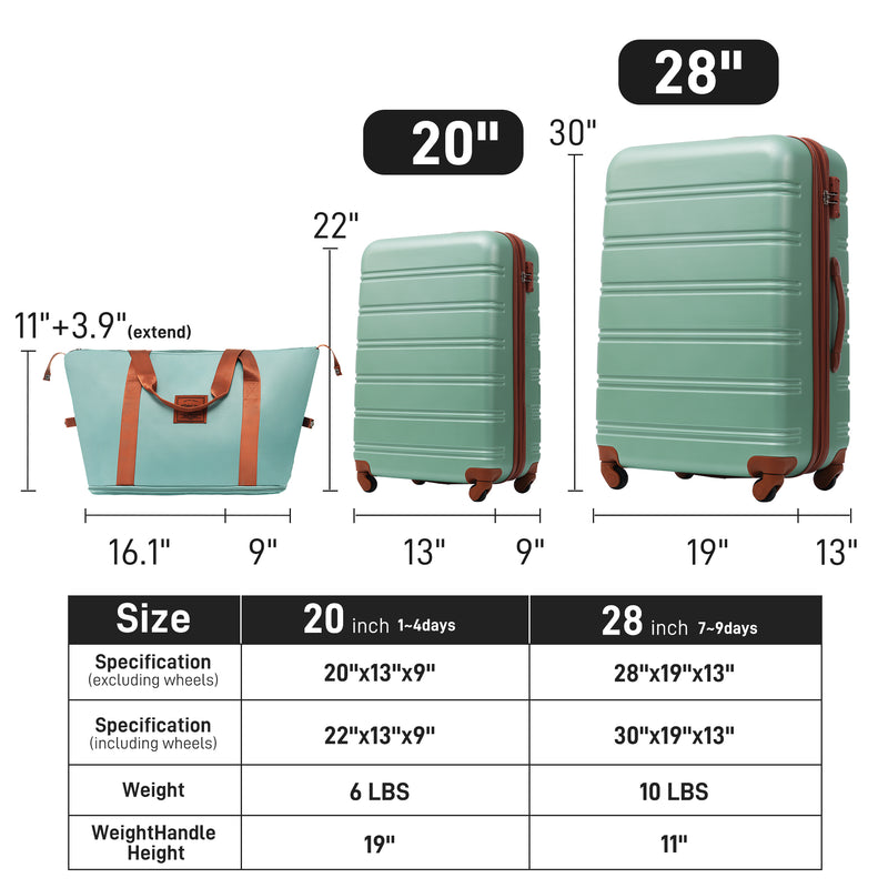 Supfirm Hardshell Luggage Sets 2Pcs + Bag Spinner Suitcase with TSA Lock Lightweight 20" + 28"