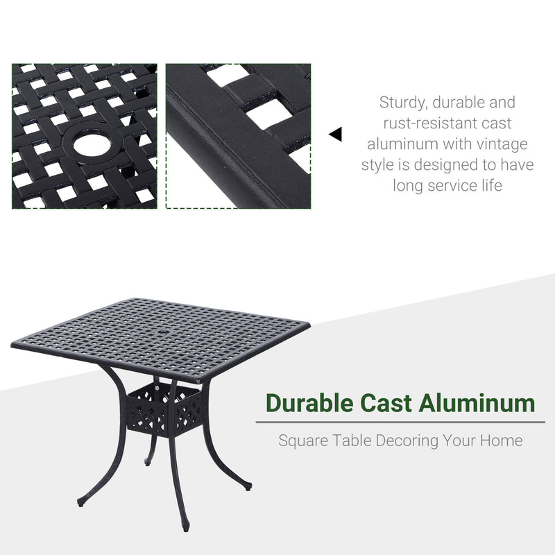 Supfirm 36" Square Patio Dining Table with 2" Dia Umbrella Hole, Cast Aluminum Outdoor Dining Table, Outdoor Bistro Table for Garden, Backyard, Porch, Black