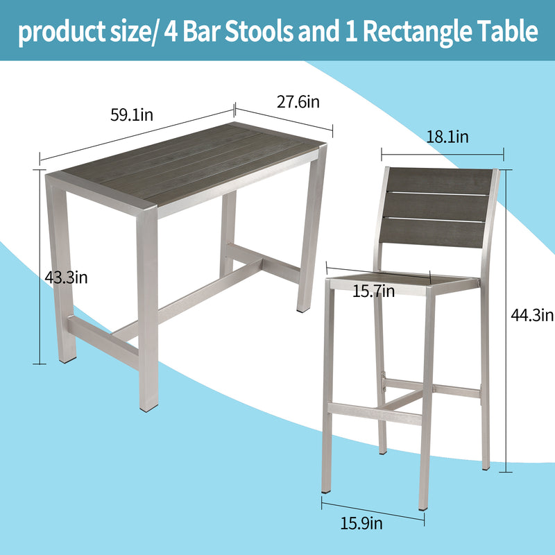 Supfirm All aluminum bar counter and bar chair set for Patio Garden Outdoor