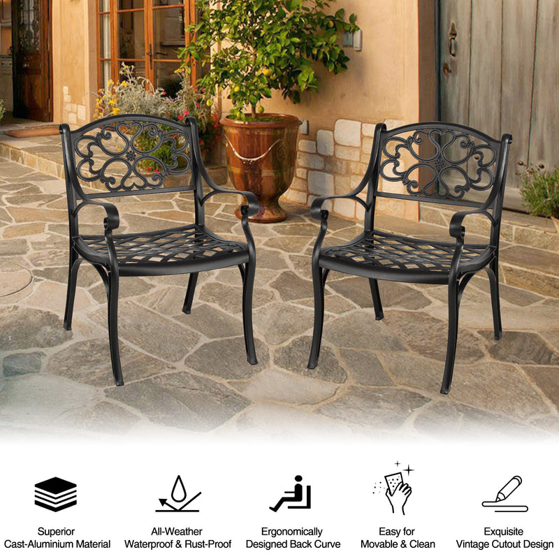 Supfirm 2 Piece Outdoor Dining Chairs, Cast Aluminum Chairs with Armrest, Patio Bistro Chair Set of 2 for Garden, Backyard (Flower pattern 2 Chairs)