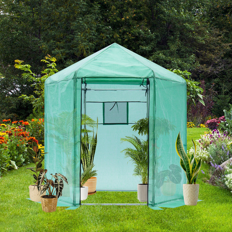 Supfirm Walk-in Greenhouse Hexagonal Upgrade Reinforced Frame Heavy Duty Plastic Greenhouse Reinforced Thickened Waterproof Insulation(6.9*7.5 ft)