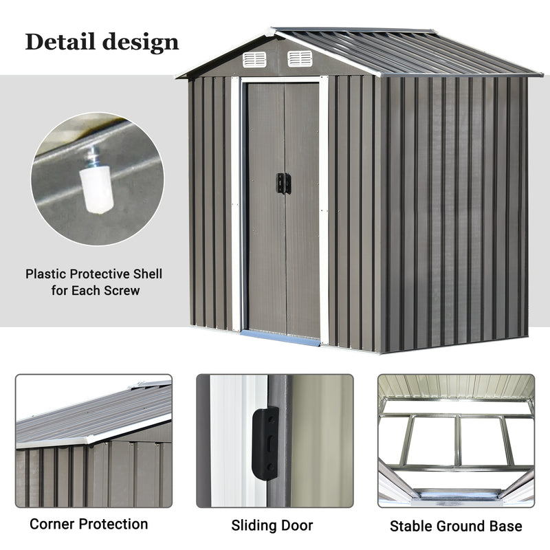 Supfirm TOPMAX Patio 6ft x4ft Bike Shed Garden Shed, Metal Storage Shed with Adjustable Shelf and Lockable Door, Tool Cabinet with Vents and Foundation for Backyard, Lawn, Garden, Gray