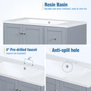 Supfirm 36 Inch Modern Bathroom Vanity with USB Charging, Two Doors and Three Drawers Bathroom Storage Vanity Cabinet with single top, Small Bathroom Vanity cabinet with sink , White & Gray Blue - Faucets Not - Supfirm