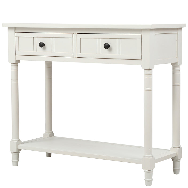 Supfirm TREXM Daisy Series Console Table Traditional Design with Two Drawers and Bottom Shelf (Ivory White)