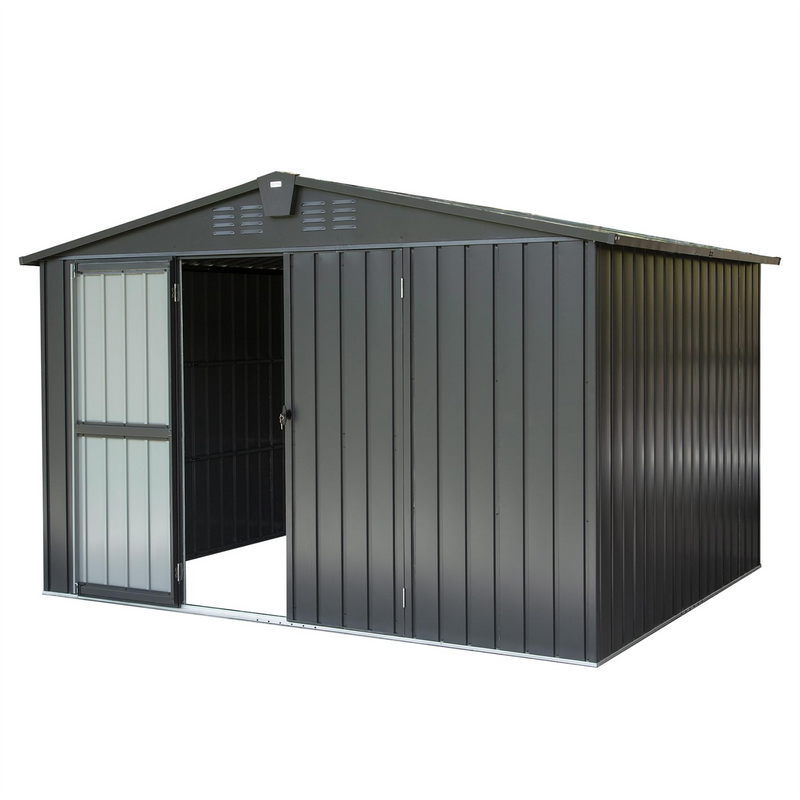 Supfirm Outdoor Storage Shed 10'x 8', Metal Garden Shed for Bike, Trash Can, Tools, Galvanized Steel Outdoor Storage Cabinet with Lockable Door for Backyard, Patio, Lawn (10x8ft, Black)