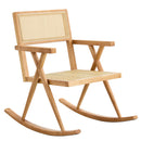 Supfirm Solid wood+imitation rattan rocking chair allows you to relax quietly indoors and outdoors, enhancing your sense of relaxation, suitable for balconies, gardens, and camping sites