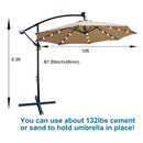 Supfirm Tan 10 ft Outdoor Patio Umbrella Solar Powered LED Lighted Sun Shade Market Waterproof 8 Ribs Umbrella with Crank and Cross Base for Garden Deck Backyard Pool Shade Outside Deck Swimming Pool