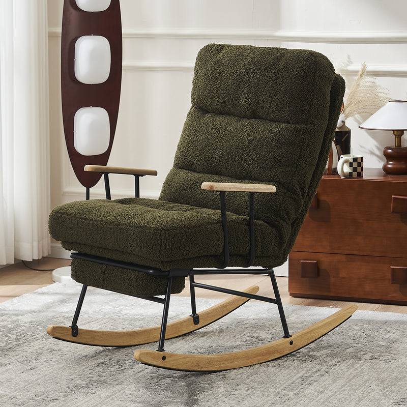 Supfirm Modern Teddy Gliding Rocking Chair with High Back, Retractable Footrest, and Adjustable Back Angle for Nursery, Living Room, and Bedroom, Green