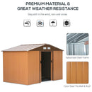 Supfirm 9' x 6' Outdoor Storage Shed, Garden Tool House with Foundation, 4 Vents, and 2 Easy Sliding Doors for Backyard, Patio, Garage, Lawn, Yellow