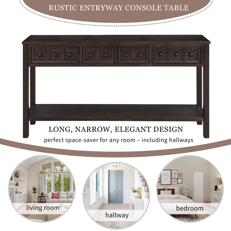 Supfirm TREXM Rustic Entryway Console Table, 60" Long Sofa Table with two Different Size Drawers and Bottom Shelf for Storage (Espresso)