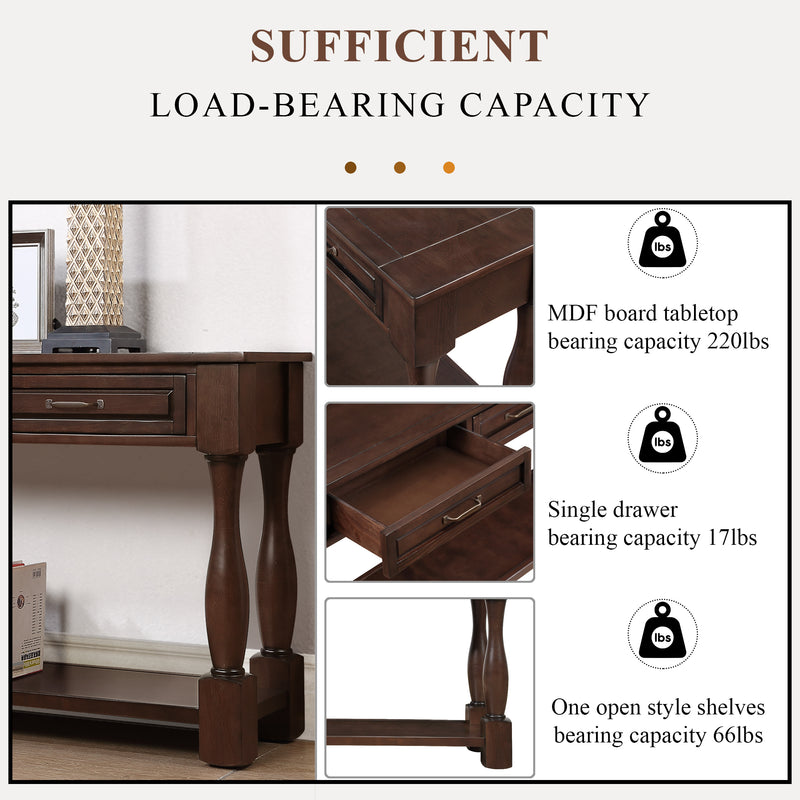 Supfirm 63inch Long Wood Console Table with 3 Drawers and 1 Bottom Shelf for Entryway Hallway Easy Assembly Extra-thick Sofa Table( Light Espresso)