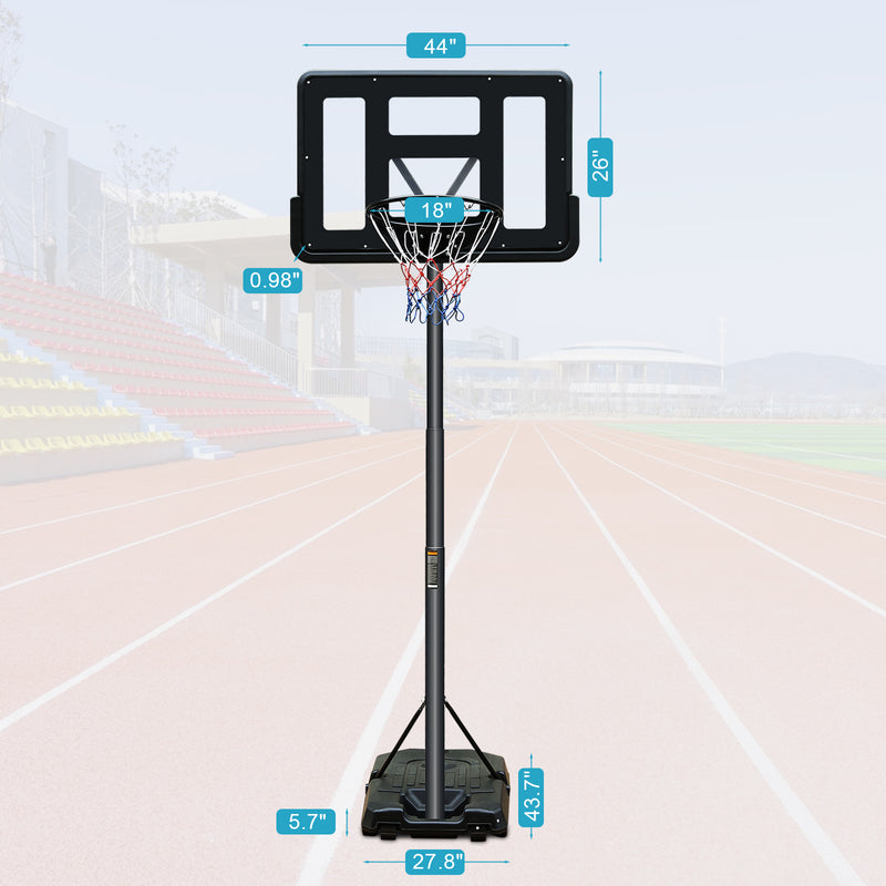 Supfirm Basketball Hoop Portable Basketball Goal System 6.5-10ft Adjustable 44in Backboard for Indoor Outdoor Black