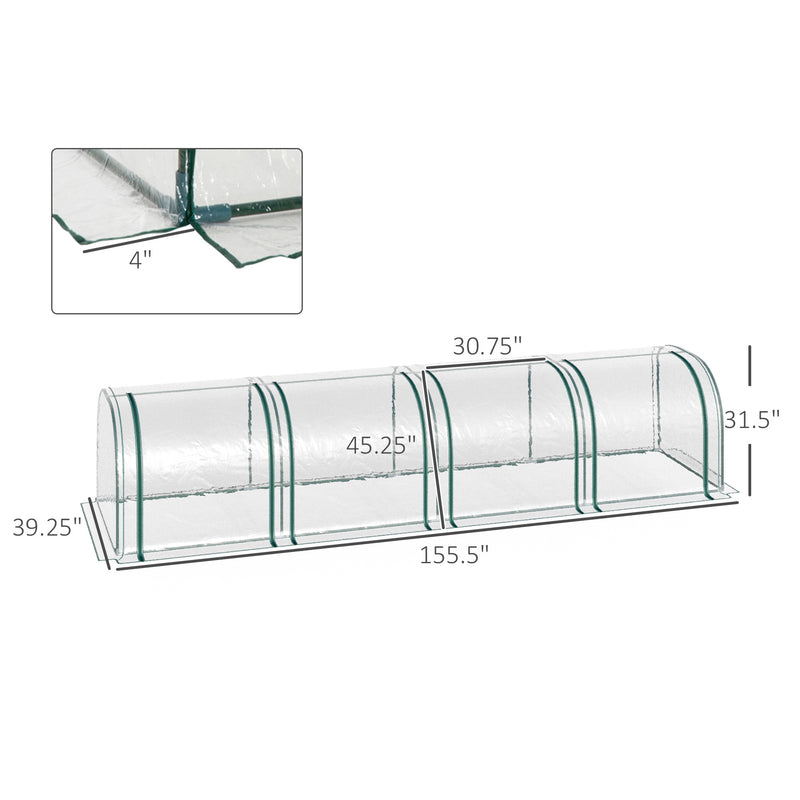 Supfirm Mini Greenhouse, Portable 13' L x 3' W x 2.5' H Tunnels, 4 Roll-Up Zip Doors, UV Waterproof PVC Cover, Steel Frame, Green