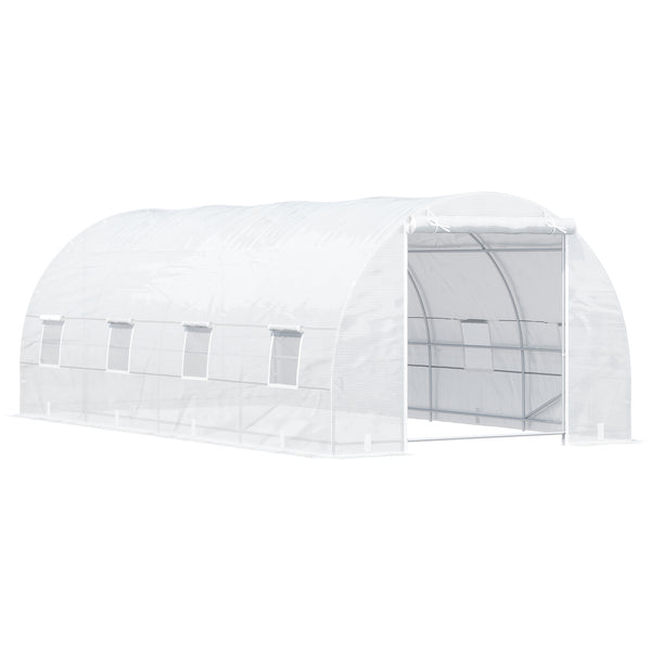 Supfirm 20' x 10' x 7' Walk-In Tunnel Greenhouse, Garden Warm House, Large Hot House Kit with 8 Roll-up Windows & Roll Up Door, Steel Frame, White
