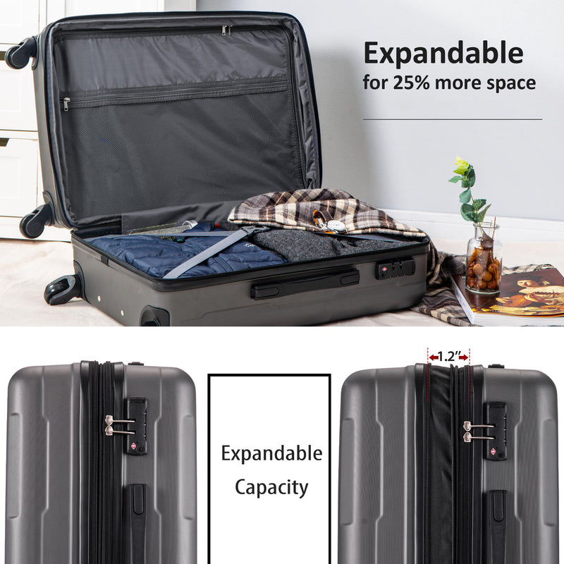 Supfirm Expanable Spinner Wheel 2 Piece Luggage Set ABS Lightweight Suitcase with TSA Lock 20inch+24inch