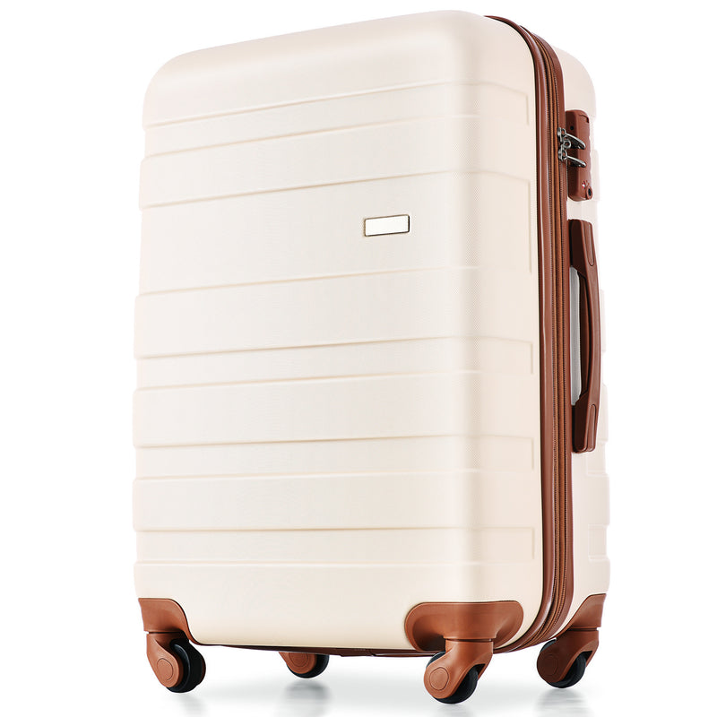 Supfirm Luggage Sets New Model Expandable ABS Hardshell 3pcs Clearance Luggage Hardside Lightweight Durable Suitcase sets Spinner Wheels Suitcase with TSA Lock 20''24''28''(ivory and brown)