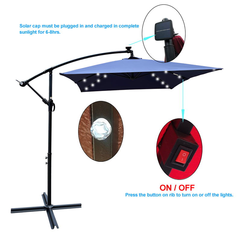 Supfirm Rectangle 2x3M Outdoor Patio Umbrella Solar Powered LED Lighted Sun Shade Market Waterproof 6 Ribs Umbrella with Crank and Cross Base for Garden Deck Backyard Pool Shade Outside Deck Swimming Pool