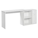 Supfirm L Shaped Computer Desk, 180° Rotating Corner Desk with Storage Shelves, Drawer and Cabinet, Study Workstation for Home Office, White