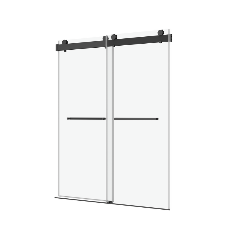 Supfirm 60" W x 76" H Double Sliding Frameless Soft-Close Shower Door with Premium 3/8 Inch (10mm)  Thick Tampered Glass in Matte Black Stainless Steel 22D02-60MB